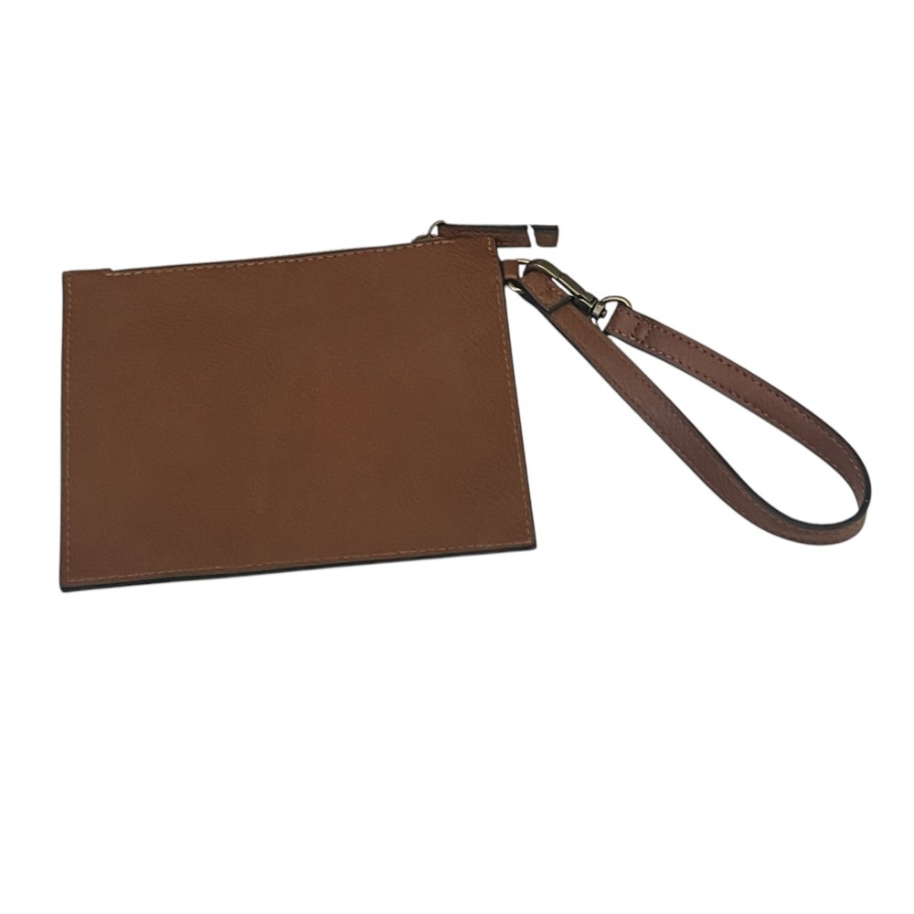 Brown Leather Zipper Closure Wristlet Purse
